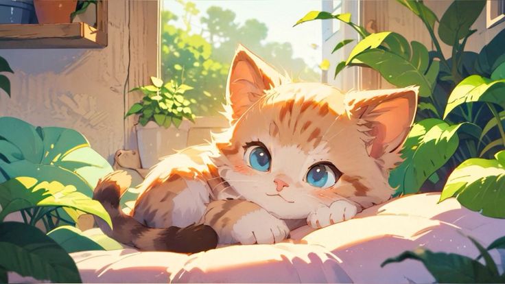 Hình nền bé mèo cute chibi tô điểm không gian làm việc của bạn